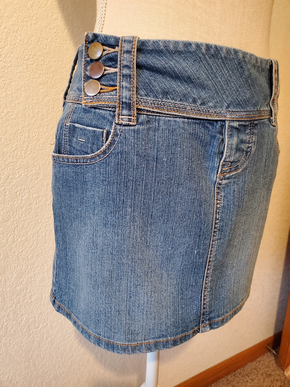 SO Denim Mini Skirt with Triple Button Waist - Blue